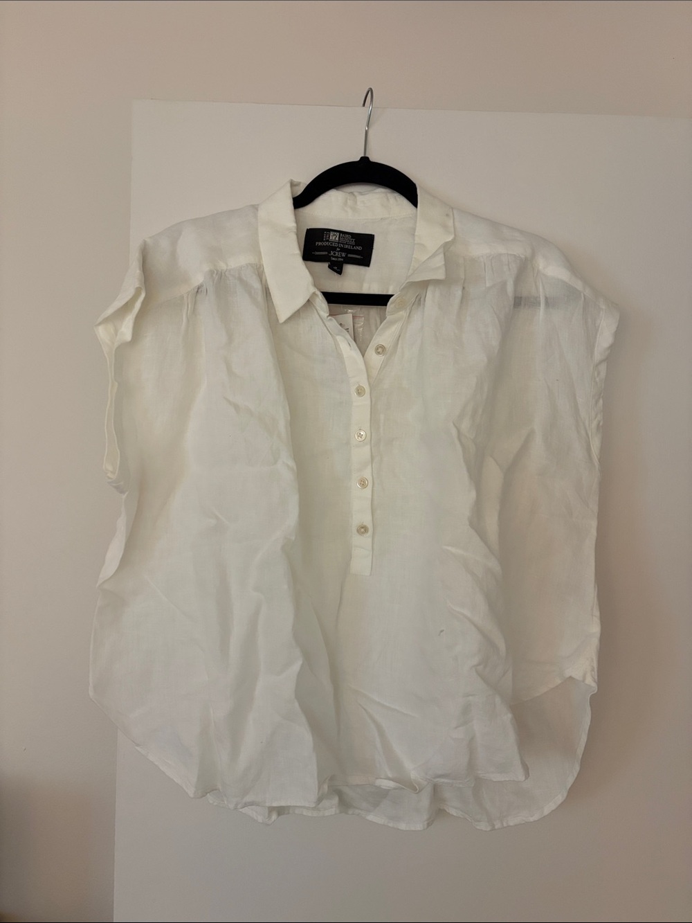 J. Crew White Sleeveless Linen Button-Front Shirt